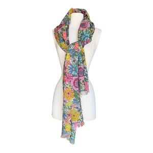 Vintage Floral Print Fringed Shawl Scarf Boho Hippie Wrap Festival Cottagecore